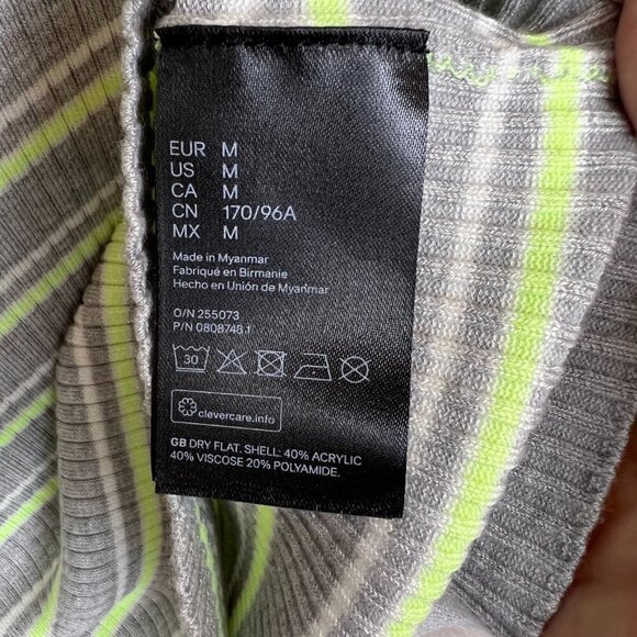 H&M Top Womens Size Medium Gray, White and Neon Yellow Divided Striped Ribbed - Picture 6 of 11